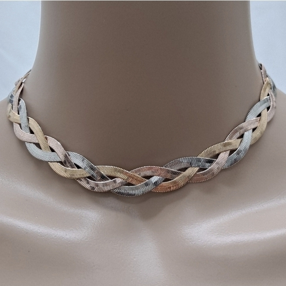 Elegant Tri-Color Braided Necklace Never Worn